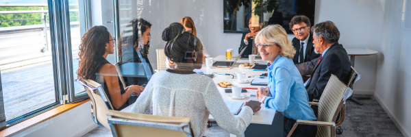 Group of professionals around a conference room table.